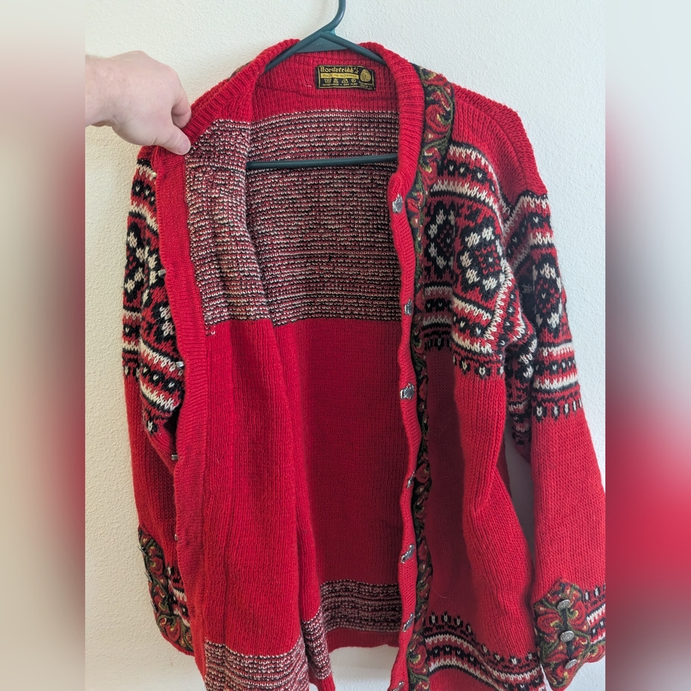 Red Patterned Cardigan Sweater - Picture 7 of 8